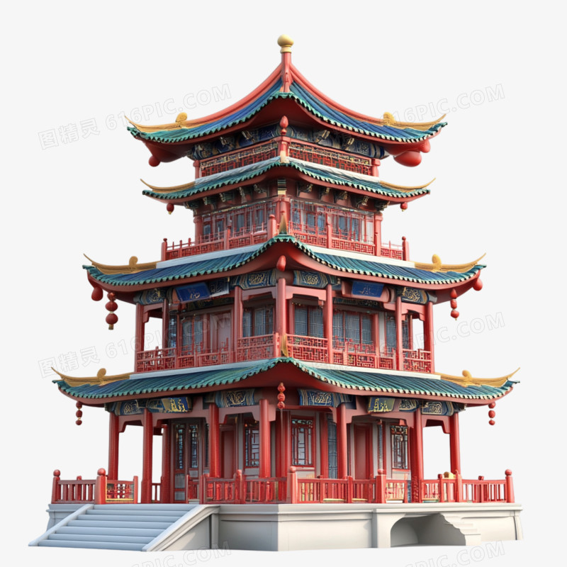 3D中国风古代佛塔建筑免抠元素