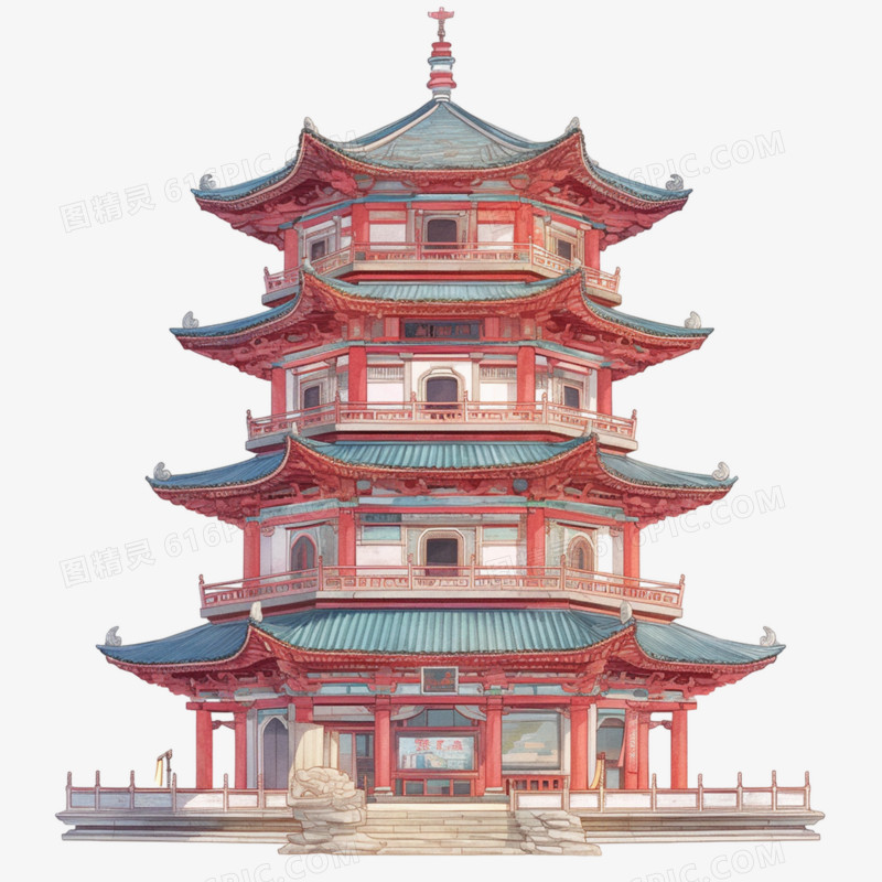 插画中国国风建筑免抠元素