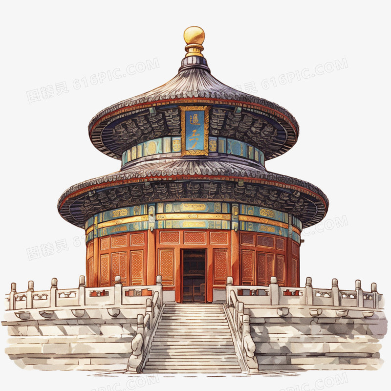 插画中国国风建筑免抠元素