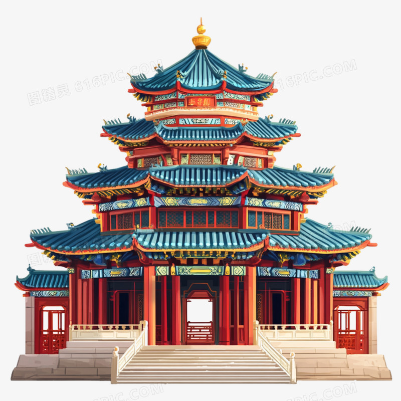 插画中国国风建筑免抠元素