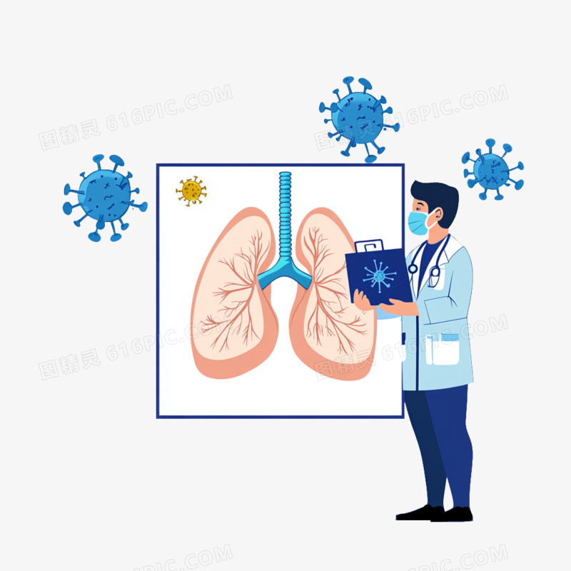 插画肺炎日医生拿着病毒ct片站在肺旁边免抠元素