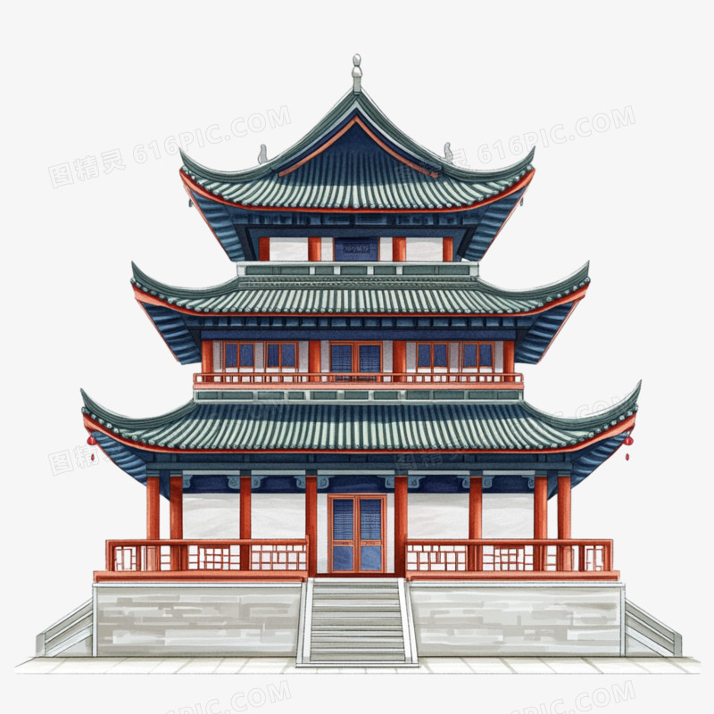 中国风建筑宫殿插画风免抠元素