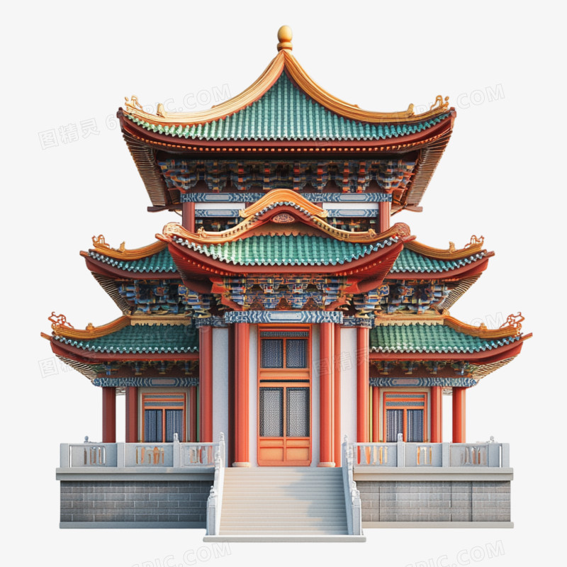 插画风中国风建筑寺庙免抠元素