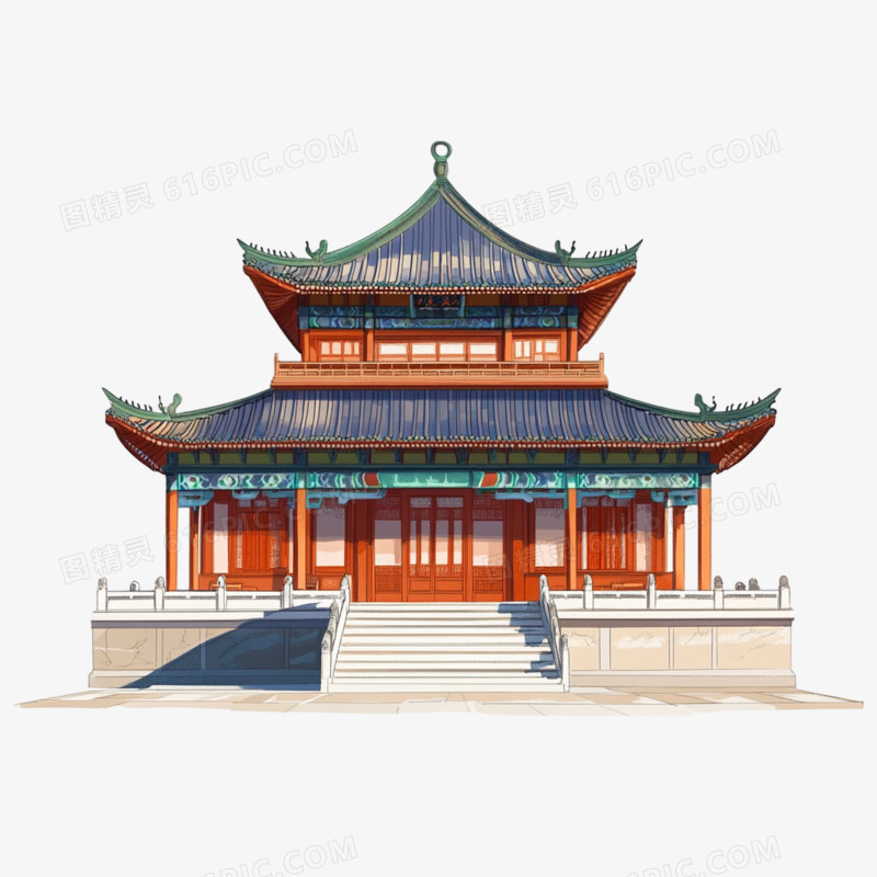 中国风建筑宫殿插画风免抠元素