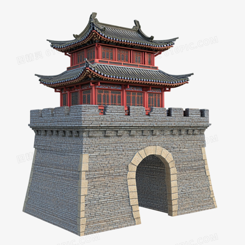 3D中国风建筑城墙免抠元素