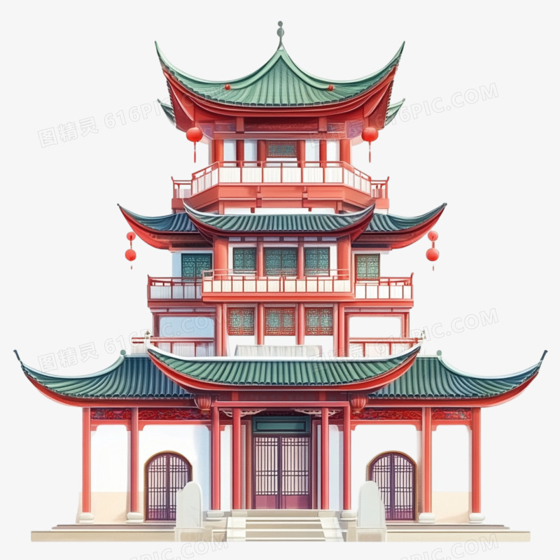 中国风建筑宫殿插画风免抠元素