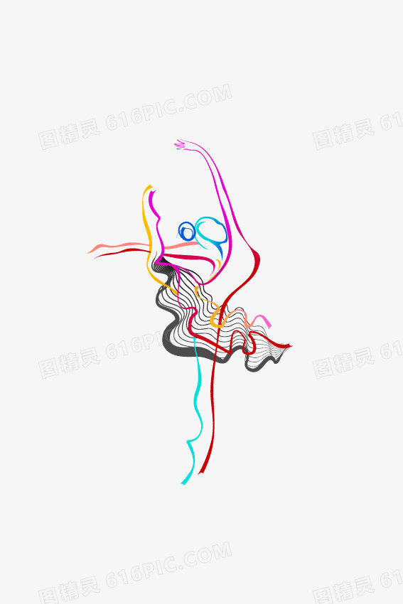 彩色曲线舞蹈人物动感剪影装饰矢量素材