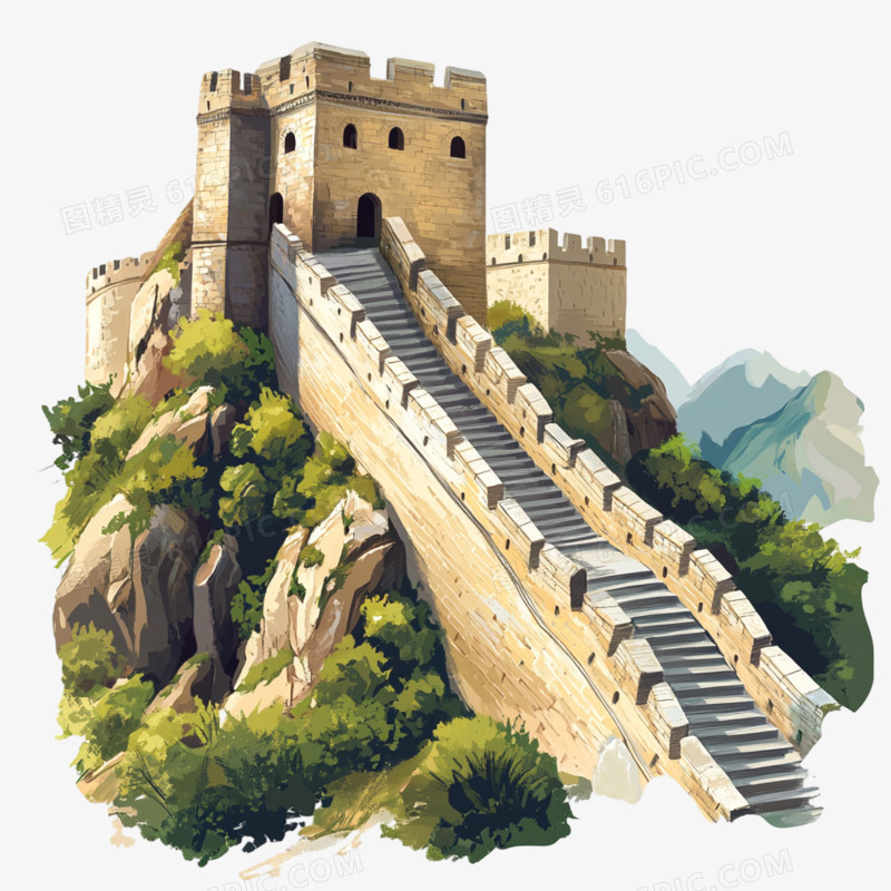 万里长城简约插画元素