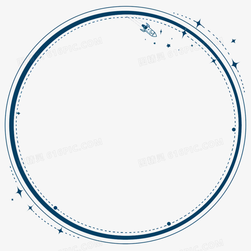 科技风通用素材圆形火箭边框免抠元素