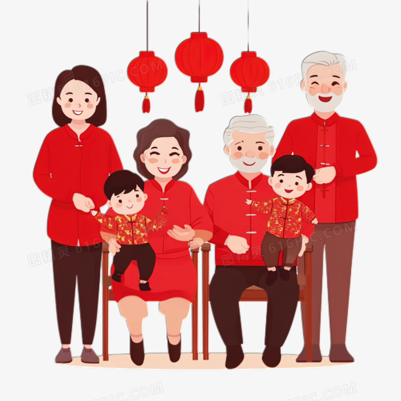 全家福新年合照插画元素