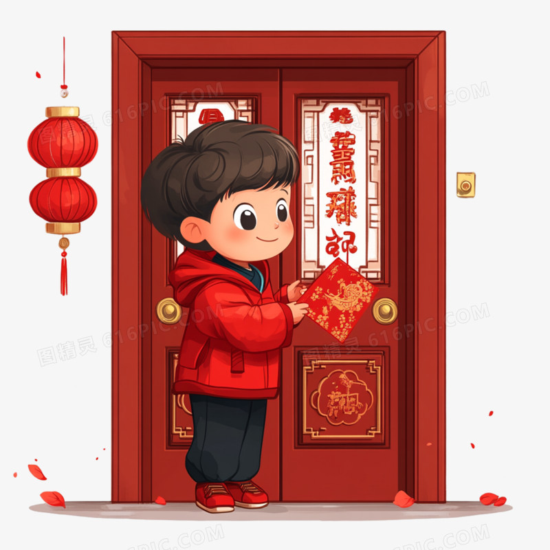 新年习俗贴春联免抠元素