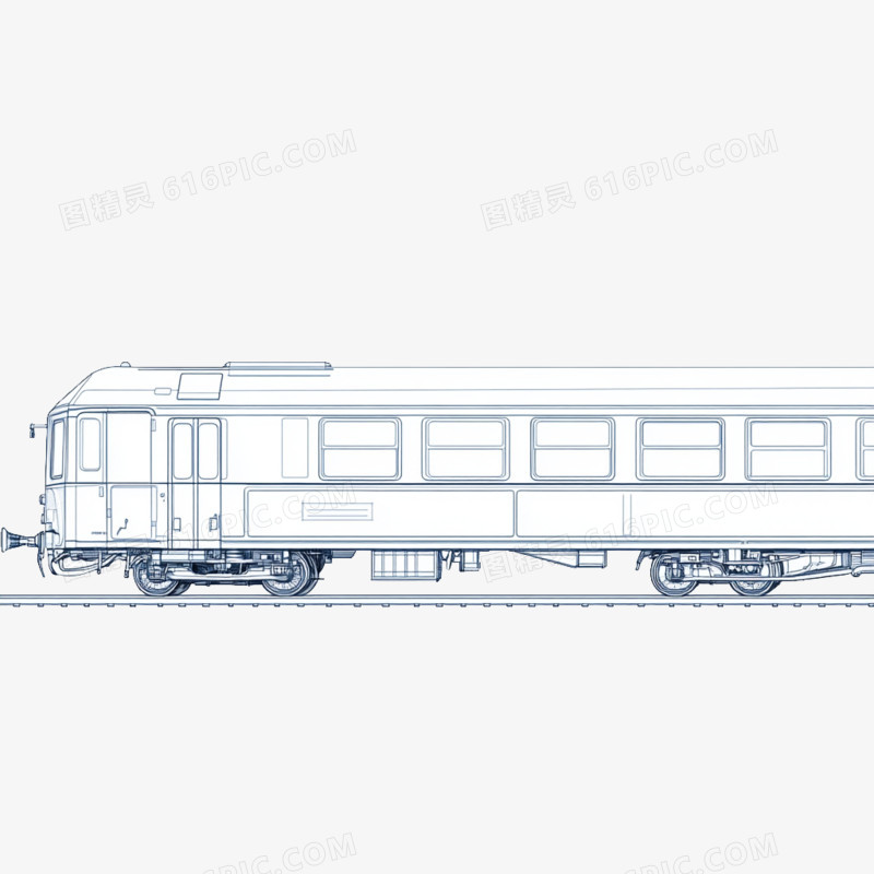 蓝色线条交通工具火车线稿免抠元素