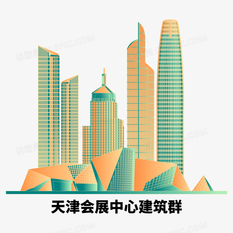 手绘地标建筑套图素材免抠元素四