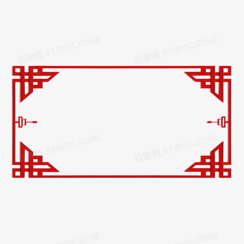 红色插画国风边框免抠元素