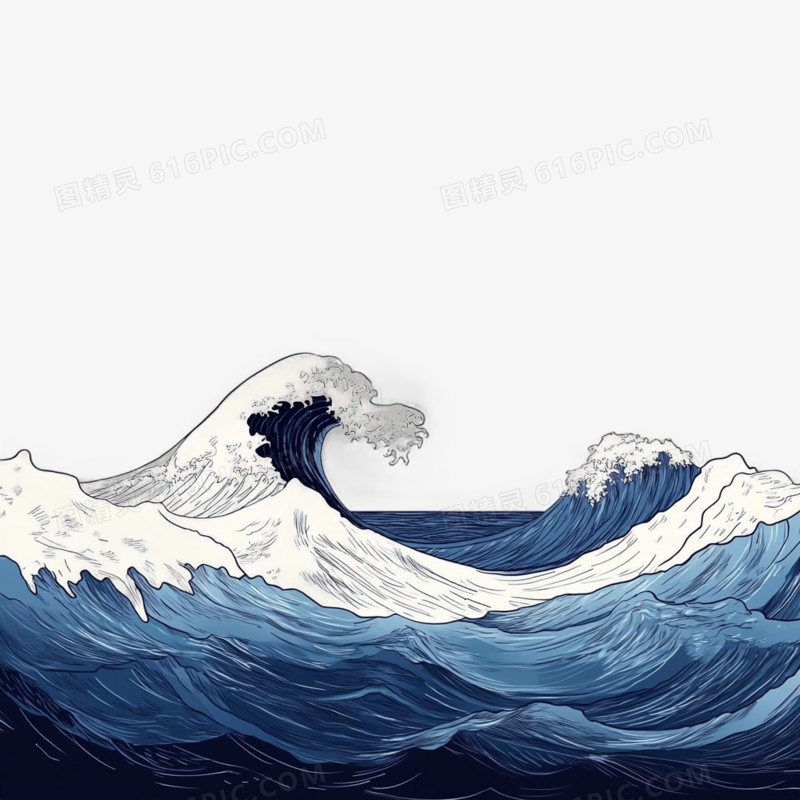 海浪简约插画免抠元素