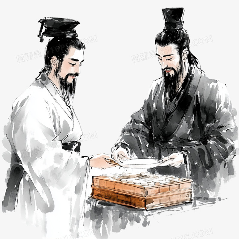 水墨风下棋的文人的免抠元素