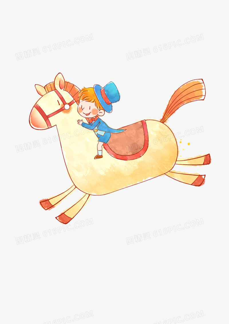 卡通手绘小孩骑马
