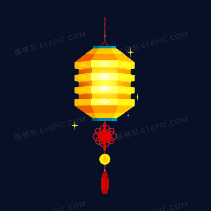 插画元宵六边塔型灯笼免抠元素