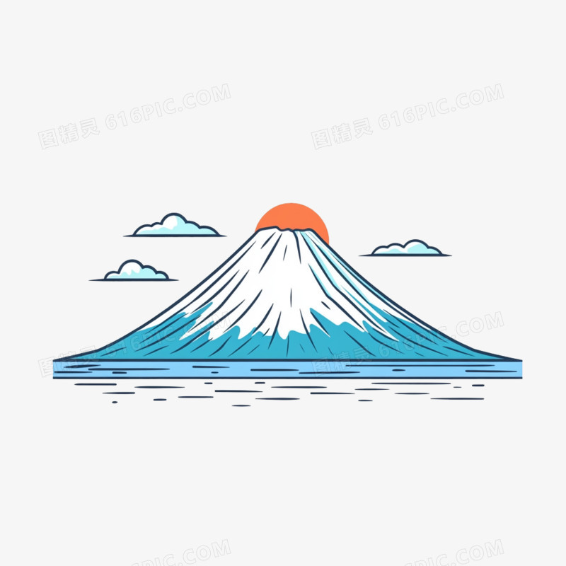 线条插画日本富士山免抠元素