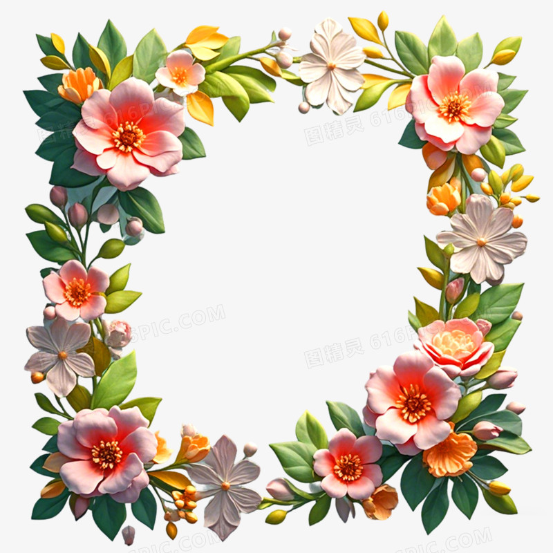 3D鲜花边框免抠元素