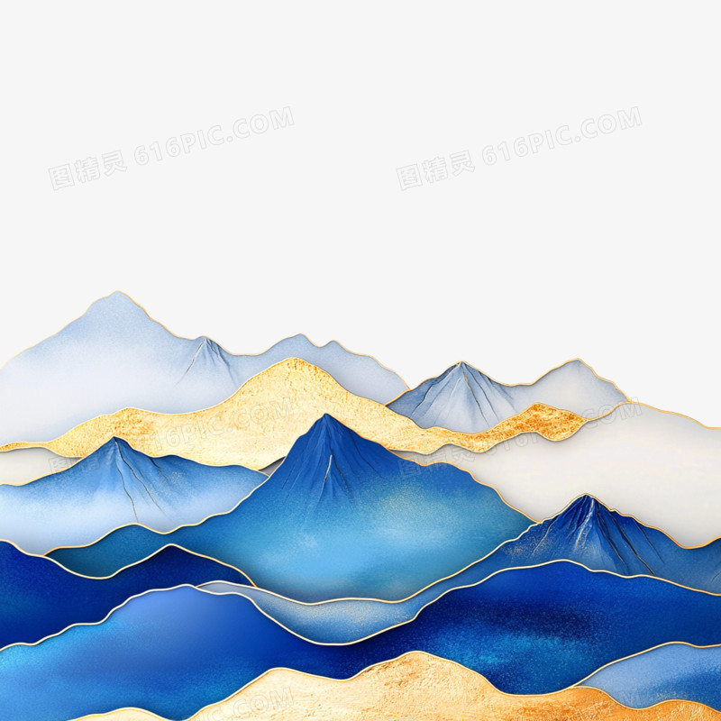 插画鎏金山水山川免抠元素