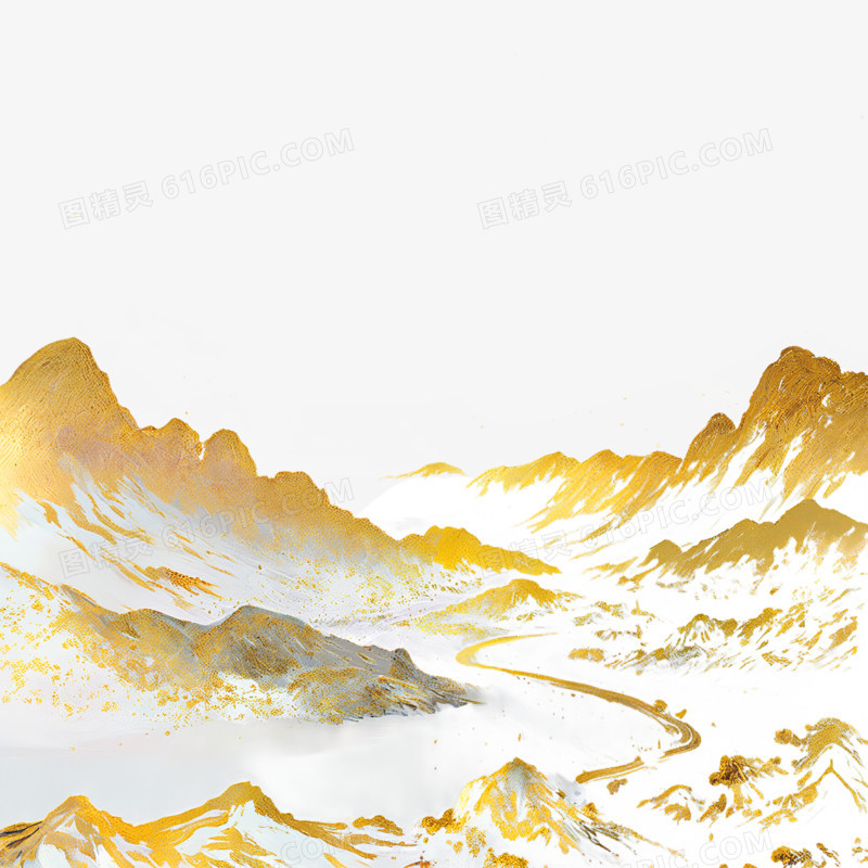 插画鎏金山水山川免抠元素