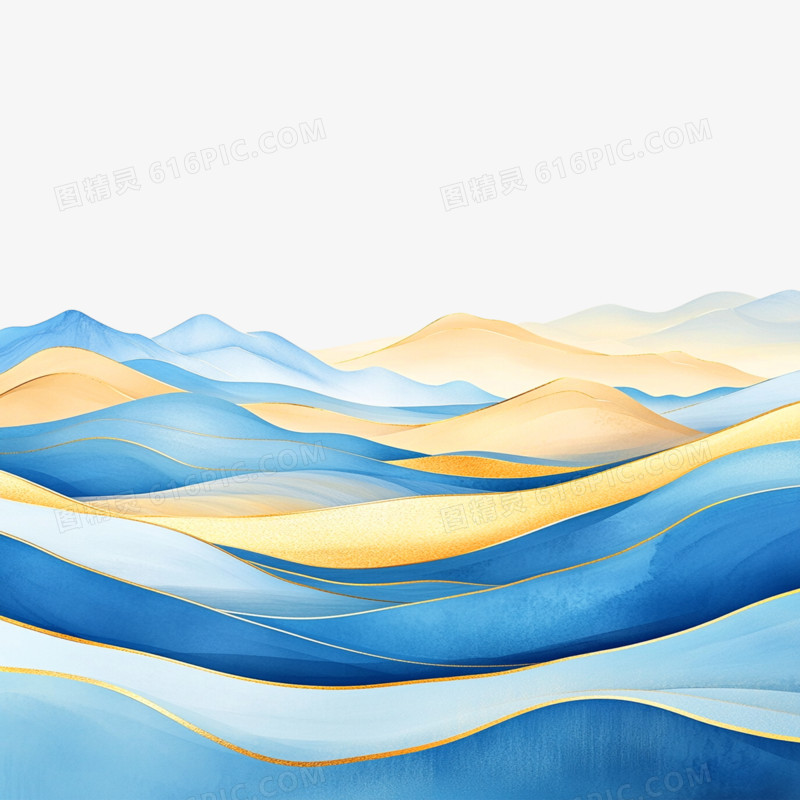插画鎏金山水山川免抠元素