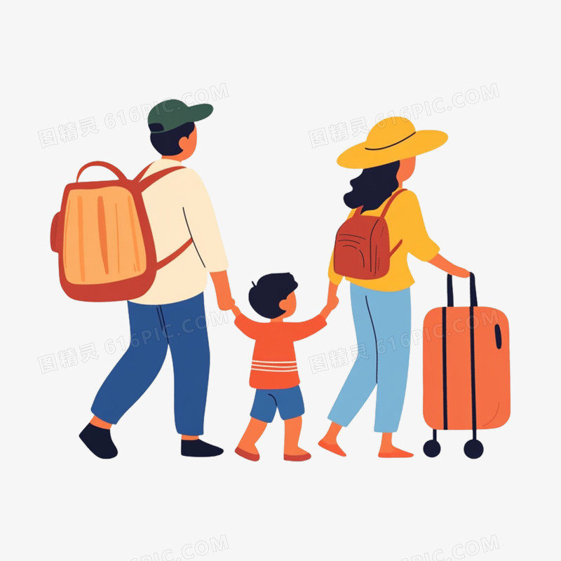 插画旅游出行团体游免抠元素