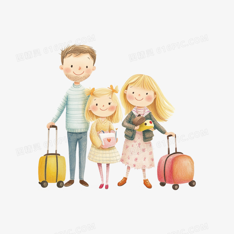插画旅游出行团体游免抠元素