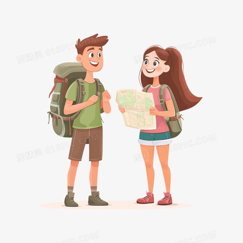 插画旅游出行团体游免抠元素