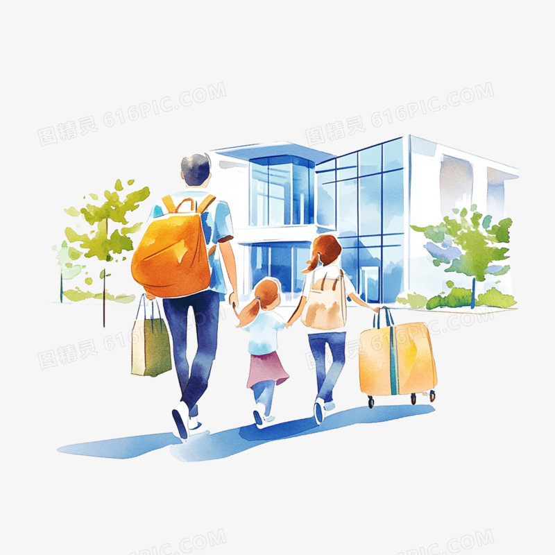 插画旅游出行团体游免抠元素