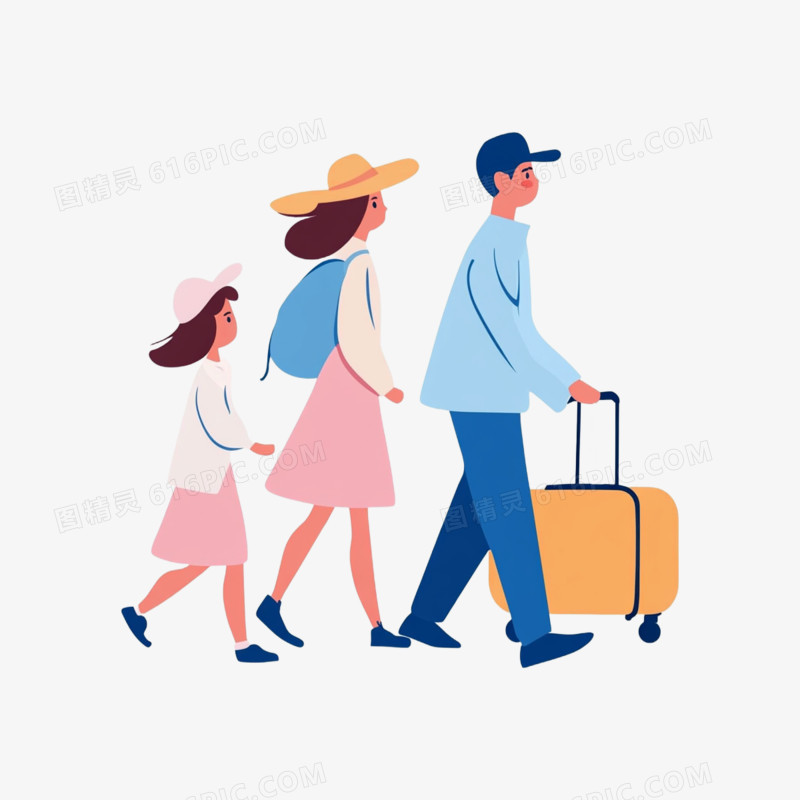 插画旅游出行团体游免抠元素