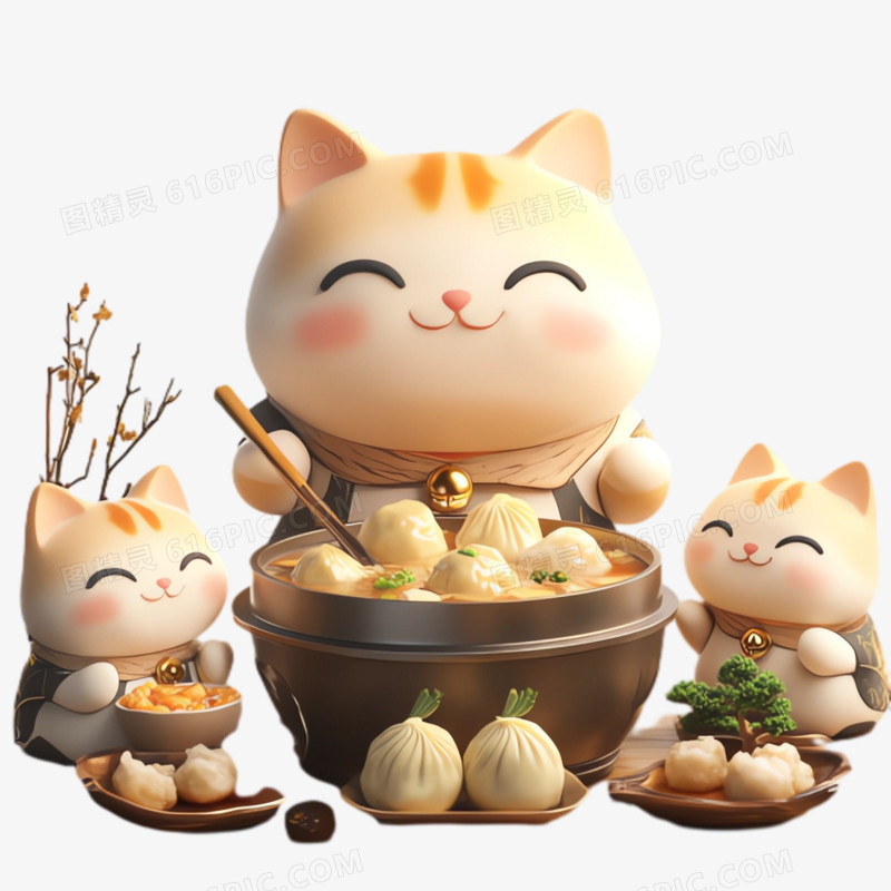 3D猫小动物吃包子素材