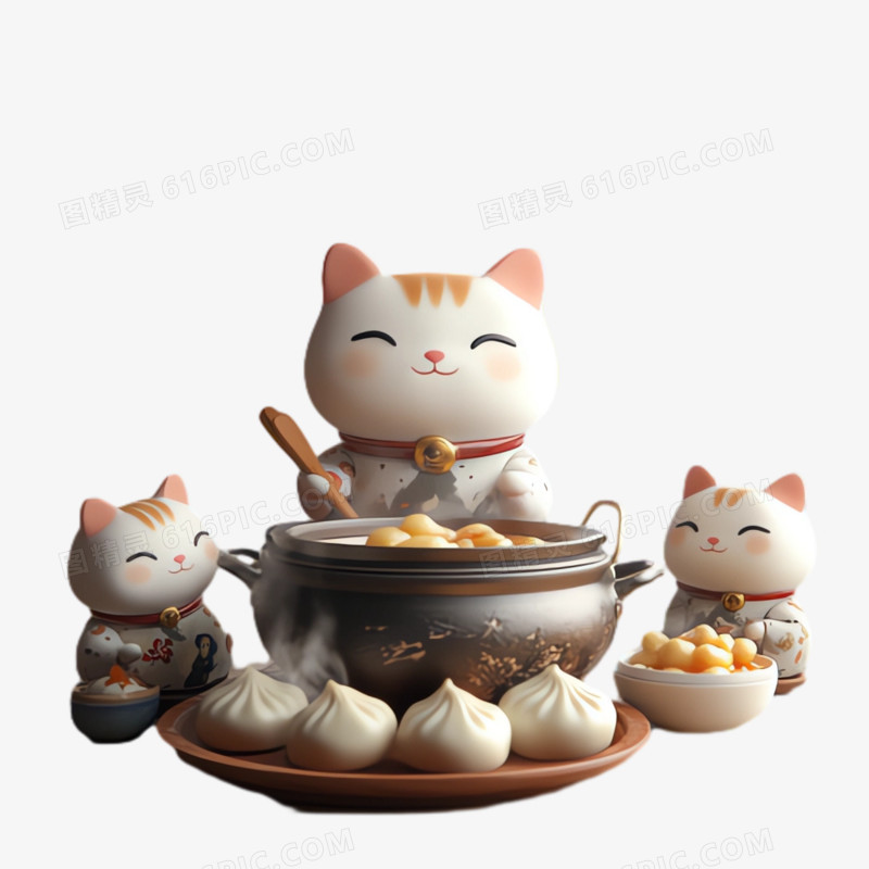 3D猫小动物吃包子素材