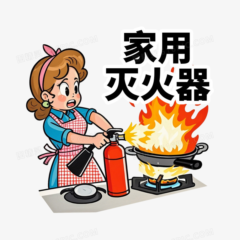家用灭火器妈妈锅子免抠元素