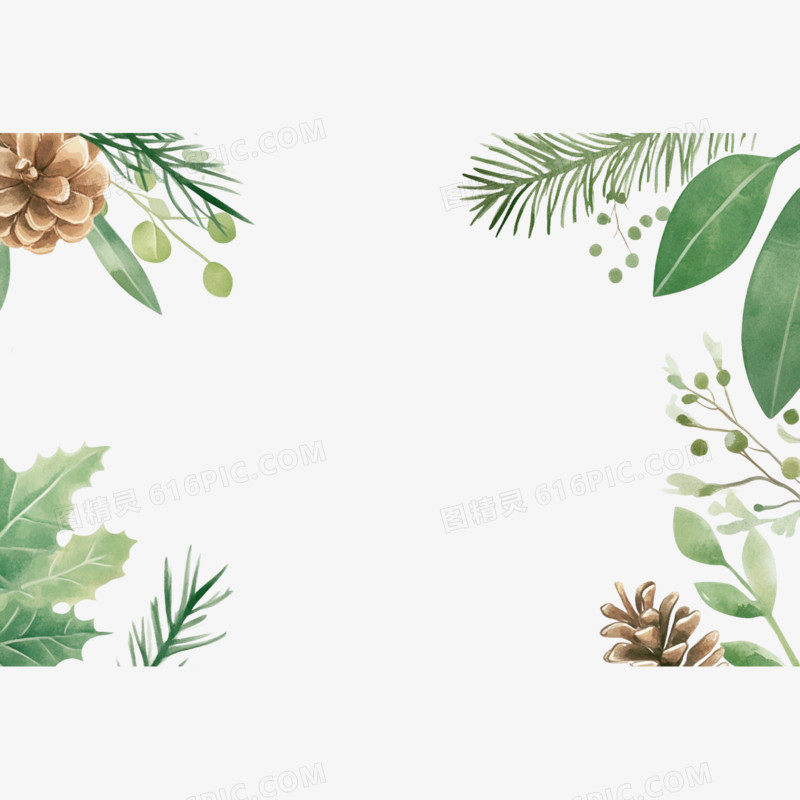 插画风格植物半包边框免抠元素