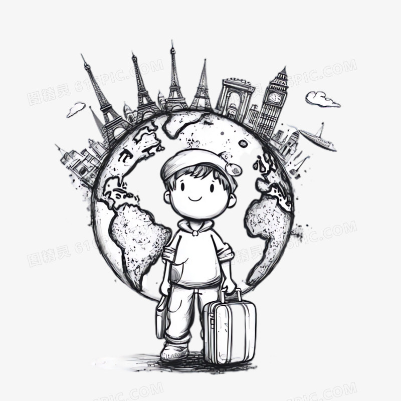 手绘插画风游学素材
