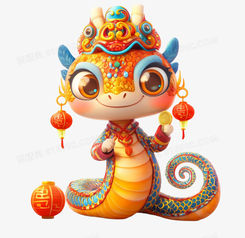 3D蛇年新年蛇形象免抠元素