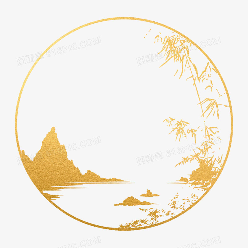 插画鎏金中式边框花免抠元素