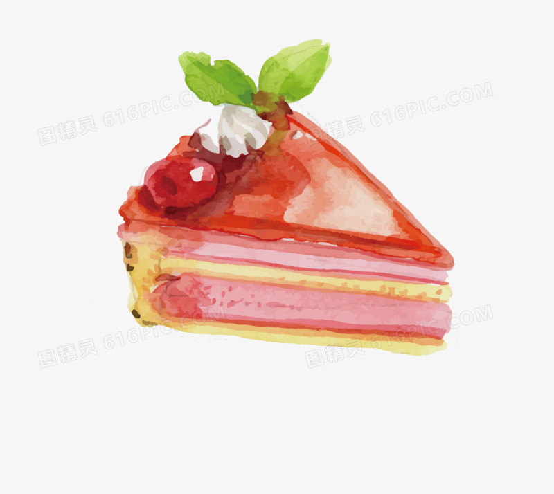 水彩樱桃蛋糕