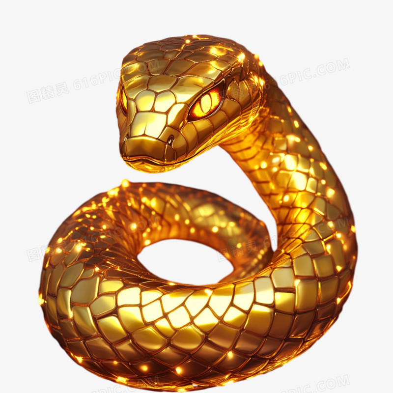 3D蛇年金色蛇形象免抠元素