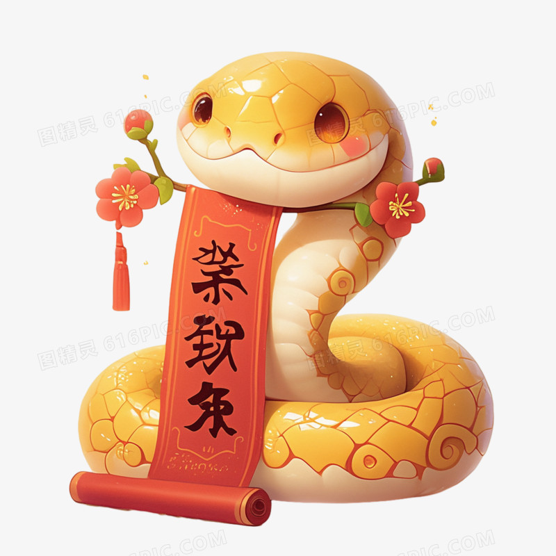 3D可爱小蛇拜年的元素