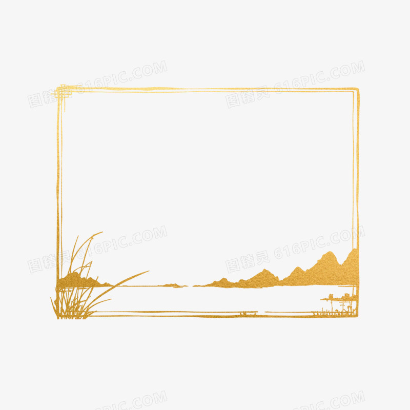 插画鎏金中式边框免抠元素