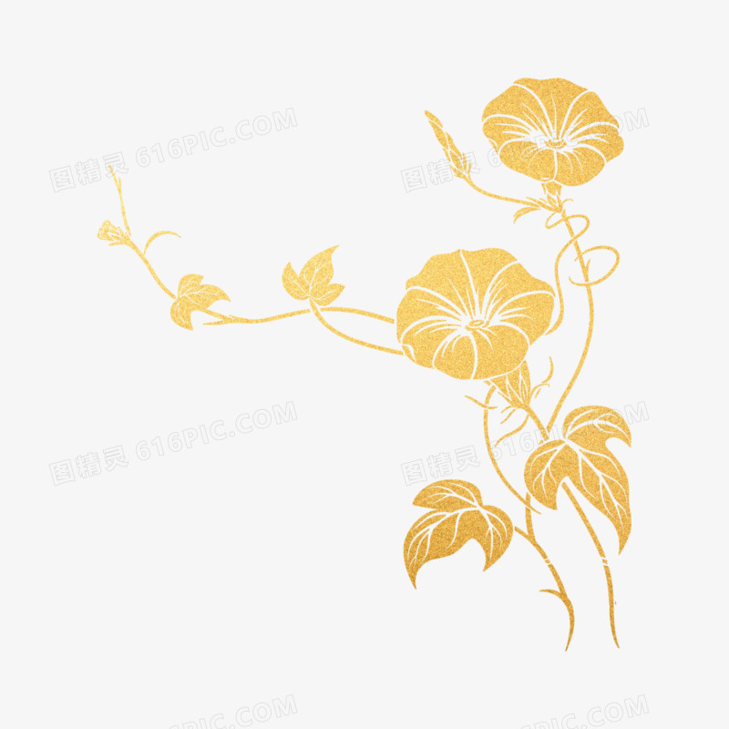 插画鎏金植物花朵免抠元素