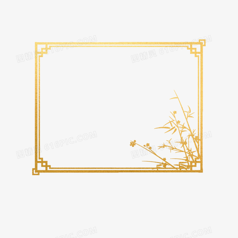 插画鎏金中式边框免抠元素