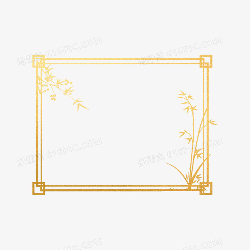 插画鎏金中式边框免抠元素