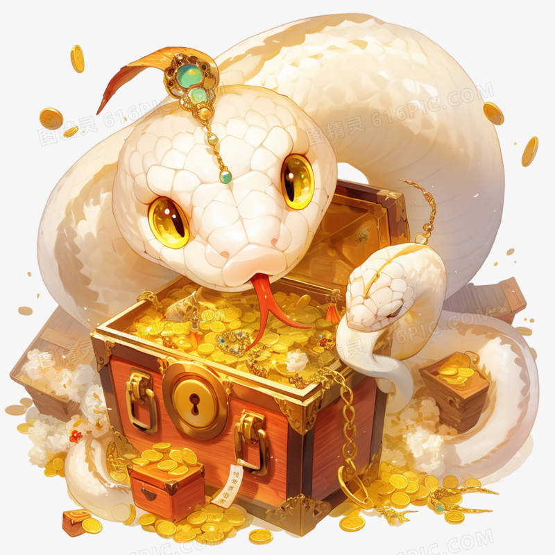 可爱小蛇和宝箱的创意元素