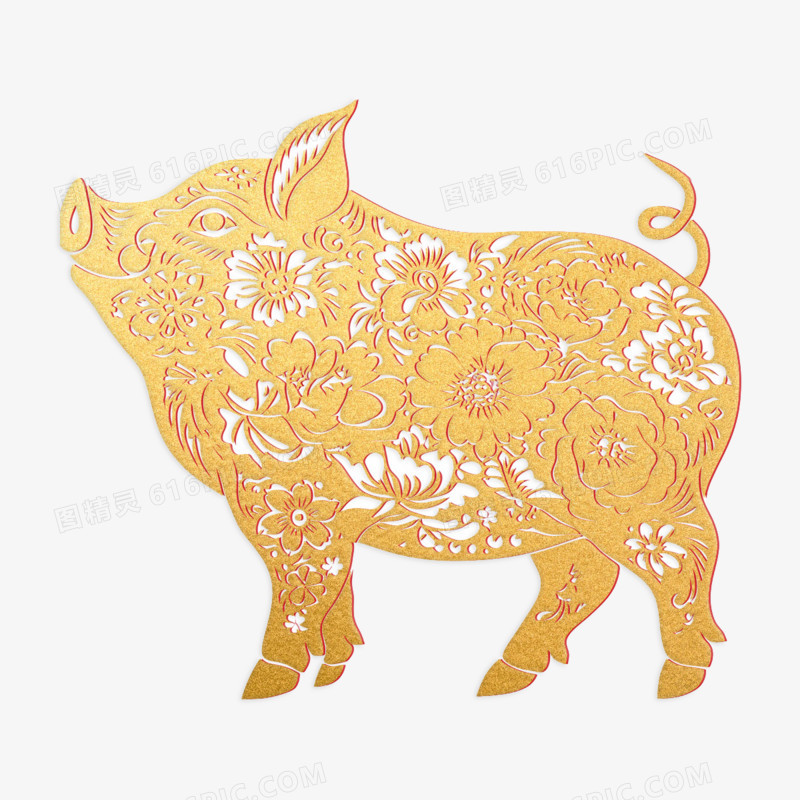 插画风格动物浮雕风格猪免抠元素