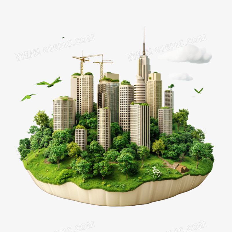 3D绿色环保城市免抠元素