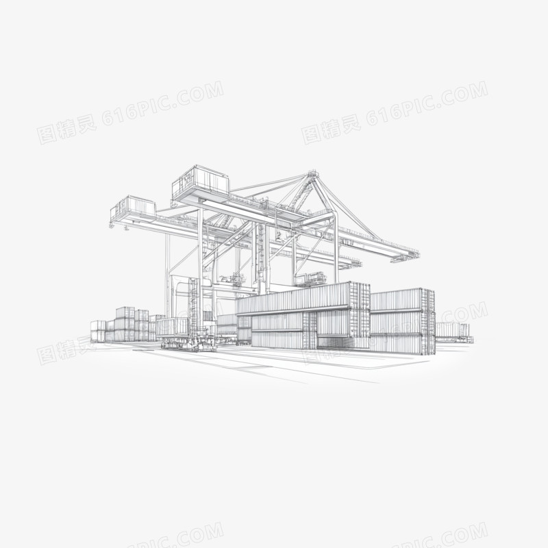 插画风格码头卸货海运货轮免抠元素